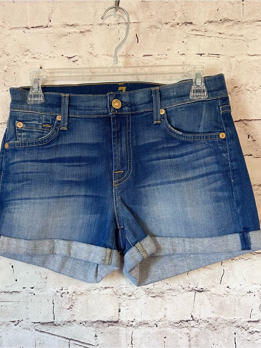 7 For All Mankind Classic Blue Denim Cuffed Women’s Shorts